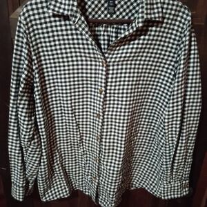 Lands End Black and White Checkered Flannel Shirt Size XL/T